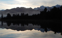 Lake Matheson trail outside Fox Glacier Township on the South Island of New Zealand.
